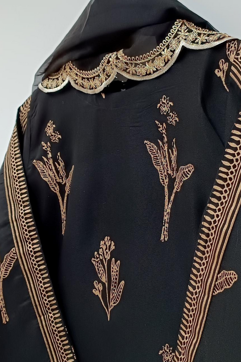 BLOCK PRINT DRESS 3PC (BLACK) - Lubana Store
