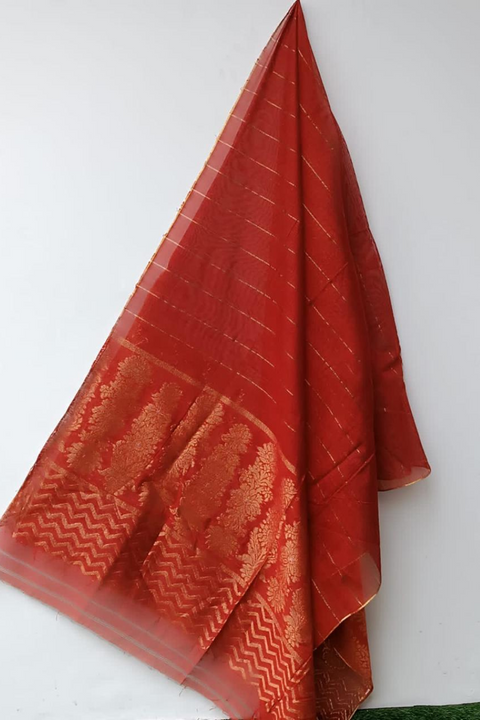 KHADI NET DUPATTA (RUST) - Lubana Store