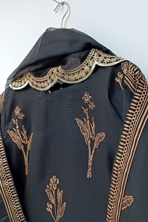 BLOCK PRINT DRESS 3PC (BLACK) - Lubana Store