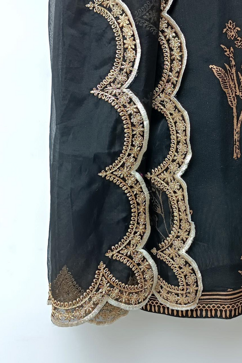 BLOCK PRINT DRESS 3PC (BLACK) - Lubana Store