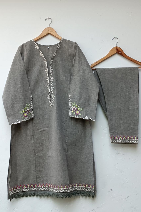 EMBROIDERED KADDAR 2 PC (GRAY) - Lubana Store