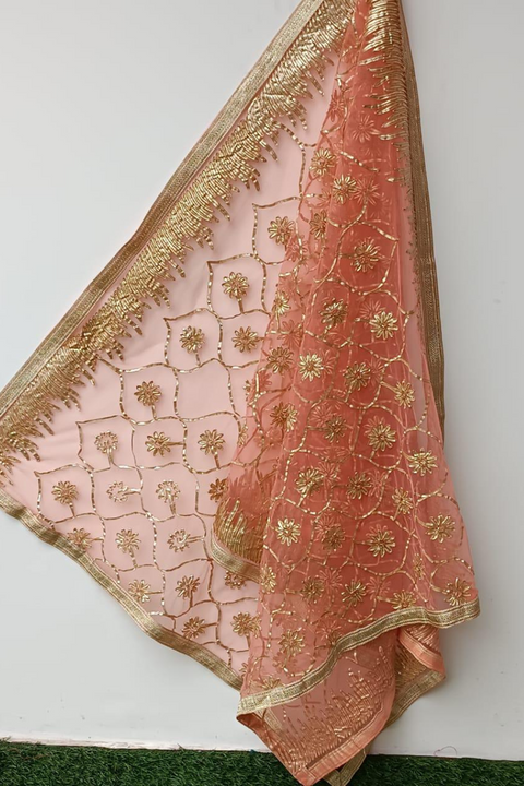 GOTA NET DUPATTA (PEACH) - Lubana Store