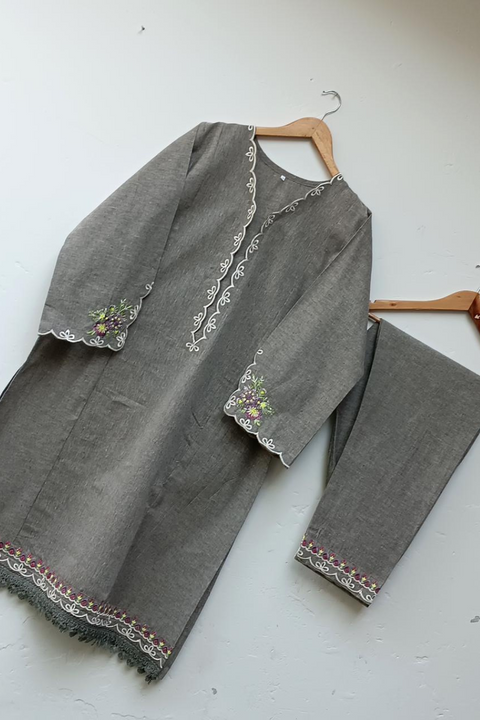 EMBROIDERED KADDAR 2 PC (GRAY) - Lubana Store