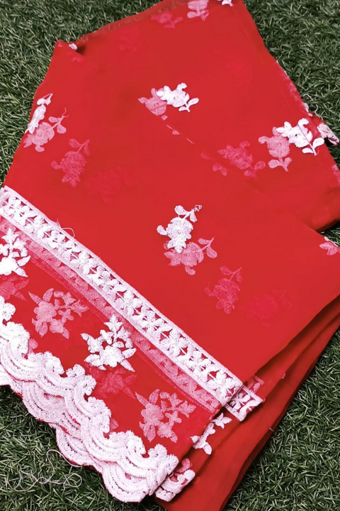 ORGANZA EMBROIDERY DUPATTA (RED) - Lubana Store