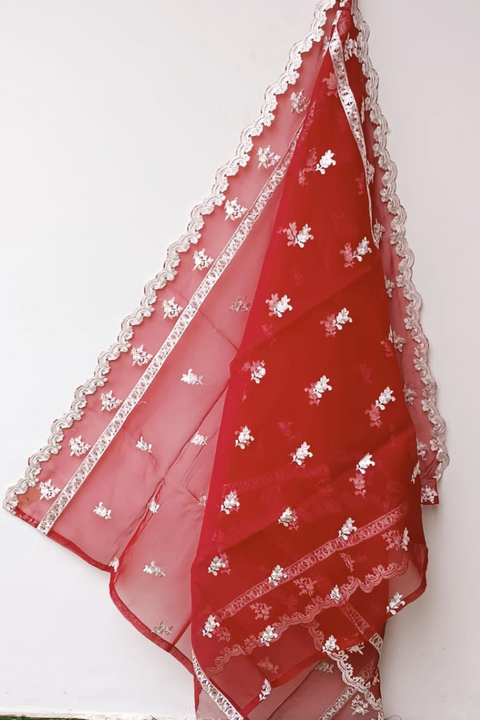 ORGANZA EMBROIDERY DUPATTA (RED) - Lubana Store