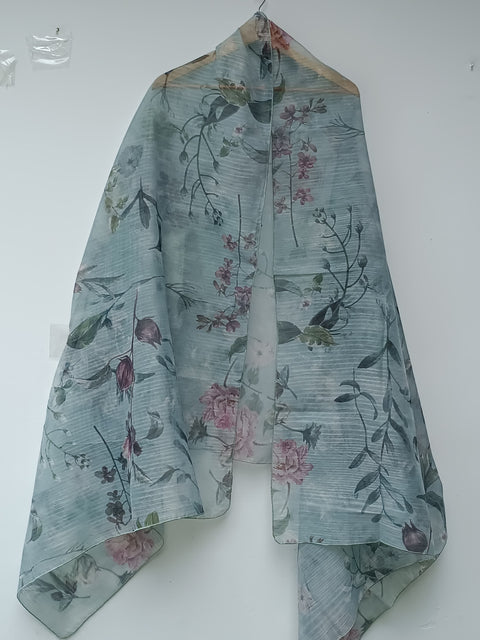 COTTON SILK DUPATTA (AQUA)