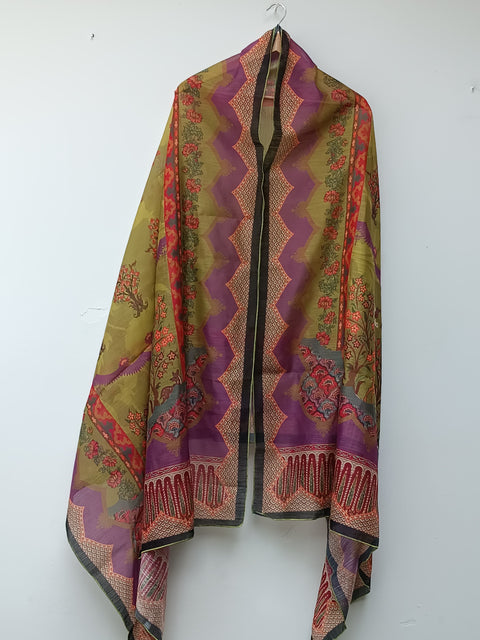 COTTON SILK DUPATTA (OLIVE)