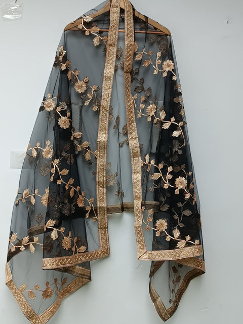 NET DUPATTA GOTA LARRI (BLACK)