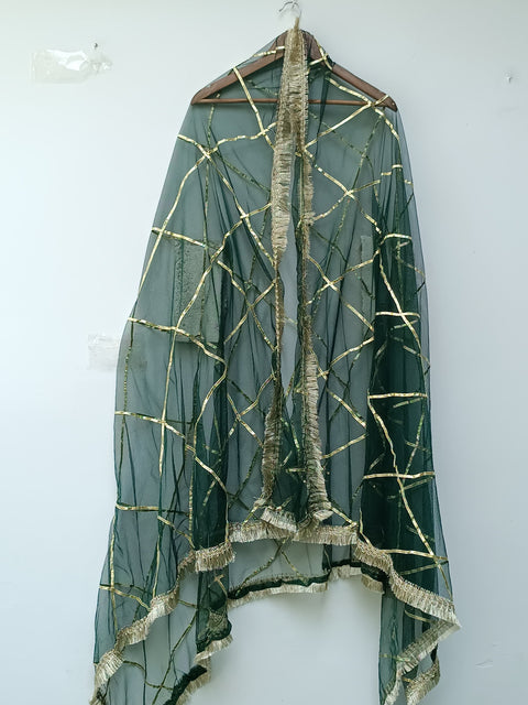 GOTA NET DUPATTA (D GREEN)