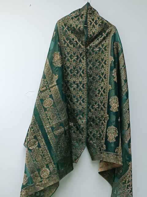 JAMAWAR ORGANZA SHAWL (D GREEN)