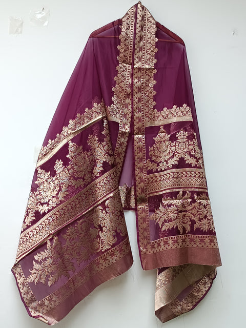 JAMAWAR ORGANZA SHAWL (PLUM)