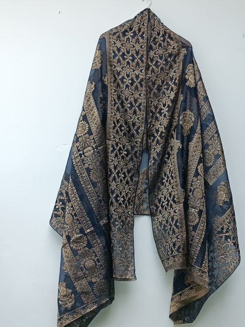 JAMAWAR ORGANZA SHAWL (NAVY)