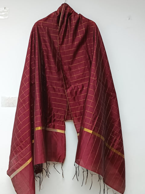 KHADI NET CHECK DUPATTA (MAROON)