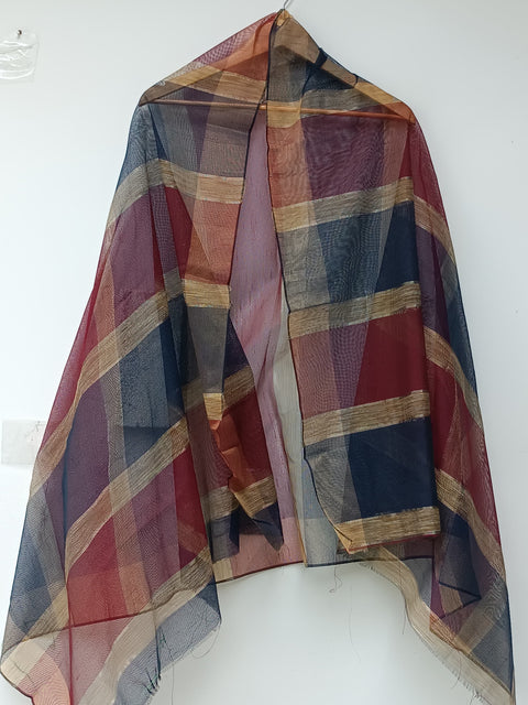 KHADI NET DUPATTA (NAVY & MAROON)