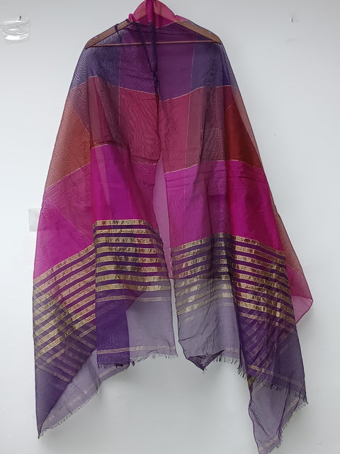 KHADI NET DUPTTA (PURPLE PINK MAROON)
