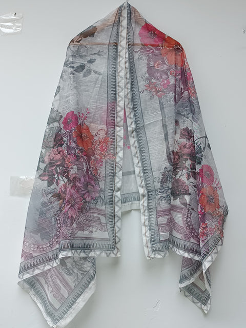 KHADI NET DUPATTA (GRAY & WHITE)