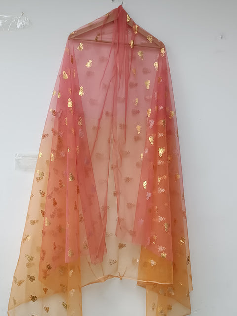 NET DUPATTA (TEA PINK & MUSTARD)