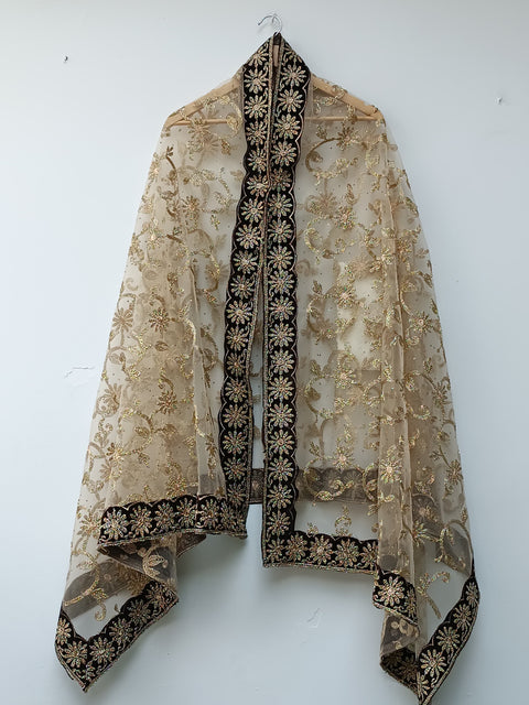 NET DUPATTA GLITTER EMB (SKIN-BLACK)