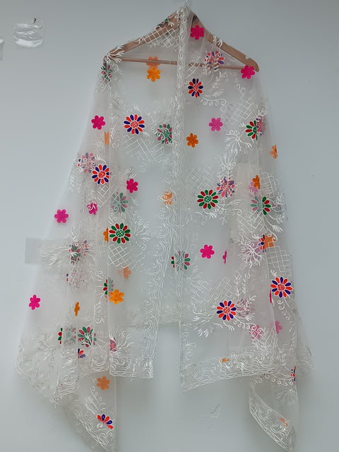 NET EMBROIDERY DUPATTA (WHITE)