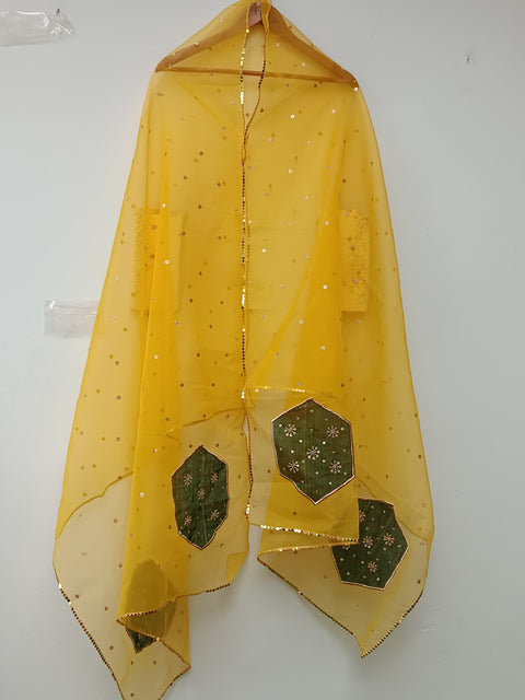NET PATCH DUPATTA (YELLOW)