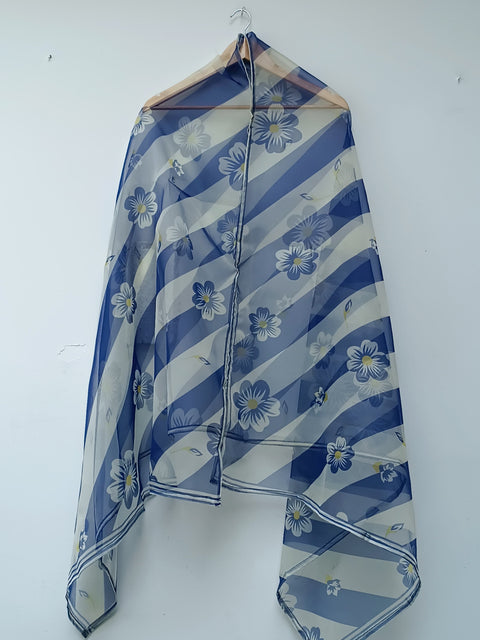 PLAIN ORGANZA DUPATTA (BLUE-WHITE)
