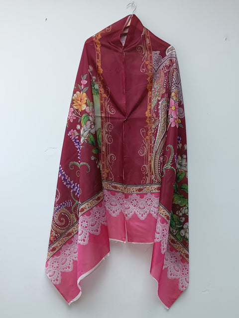 PRINTED SILK DUPATTA (MAROON)
