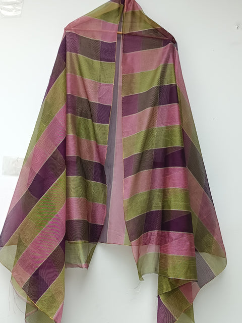 KHADI NET DUPATTA (OLIVE & PLUM)